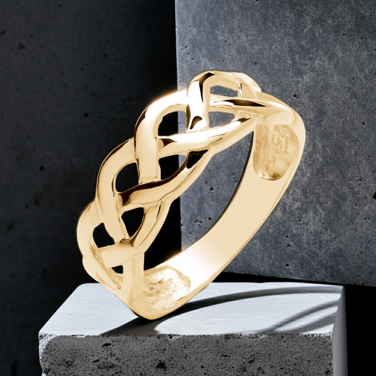 18ct Gold Celtic Band Ring on Solid Sterling Silver 925 Hallmark Size  K - S