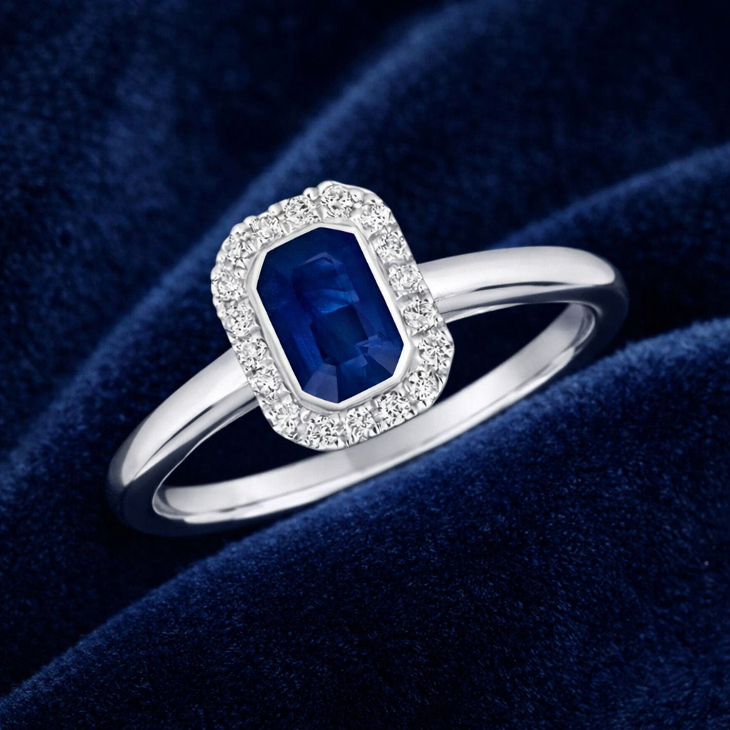 Sapphire and Diamond Ring 9ct White Gold Cluster Engagement Size J - Q