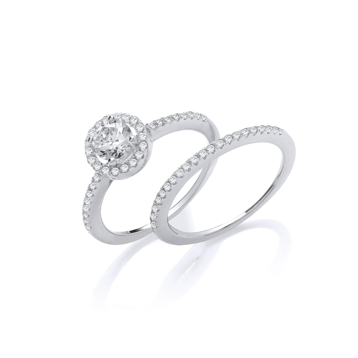 Sterling Silver Bridal Set Halo Solitaire with Half Eternity Ring 925 hallmark