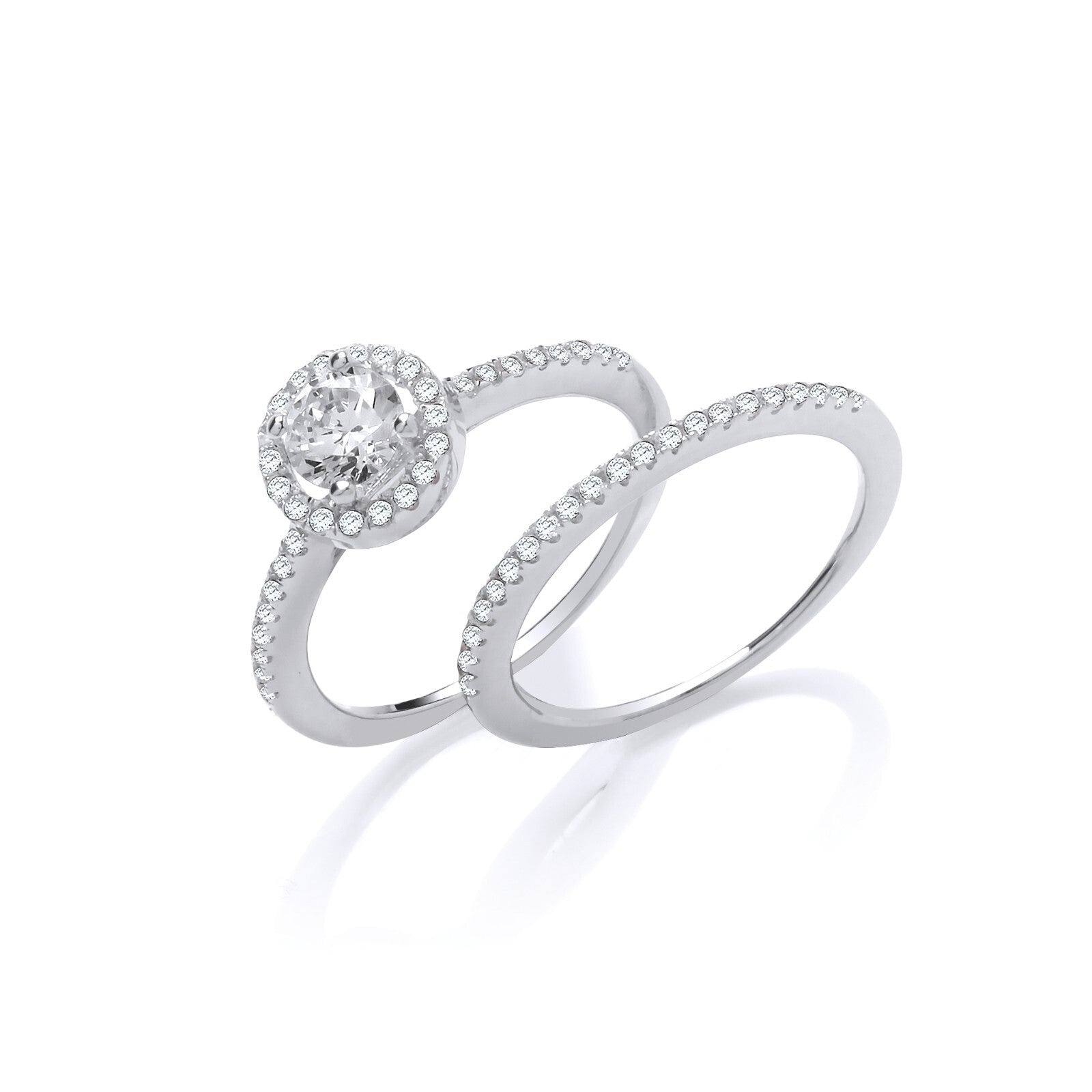 Sterling Silver Bridal Set Halo Solitaire with Half Eternity Ring 925 hallmark