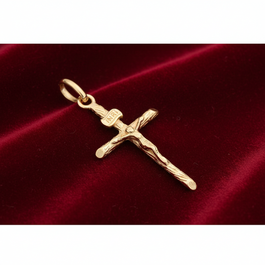 18ct Gold Crucifix Cross Pendant on Solid Sterling Silver 925 Hallmark 34mm