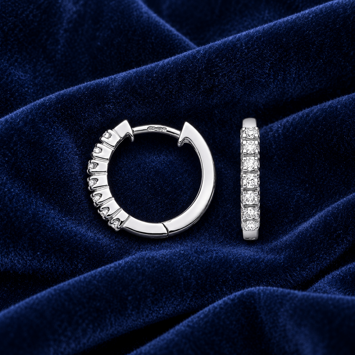 Real Diamond Huggie Hoop Earrings 9ct White Gold 15mm 0.25ctw Mined Diamonds