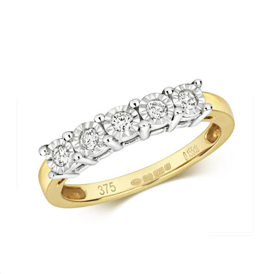 9ct Yellow Gold Diamond Eternity Ring Five Stone Anniversary Illusion Setting