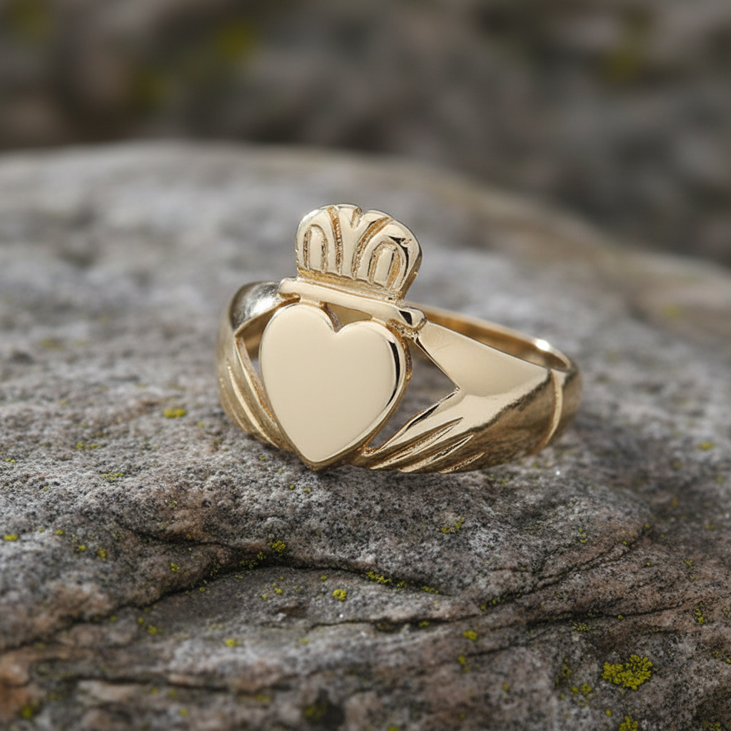 9ct Gold Claddagh Ring For Men Yellow Gold