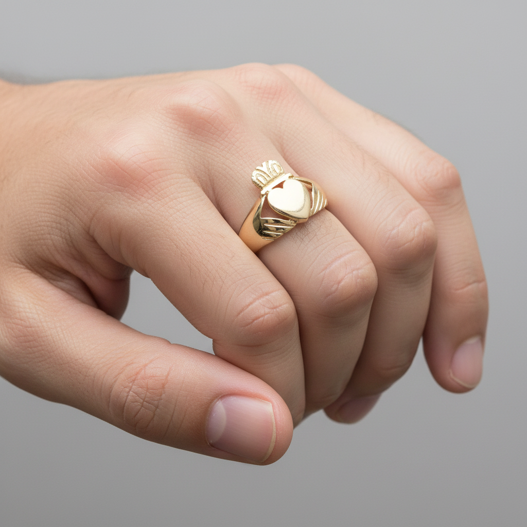 9ct Gold Claddagh Ring For Men Yellow Gold