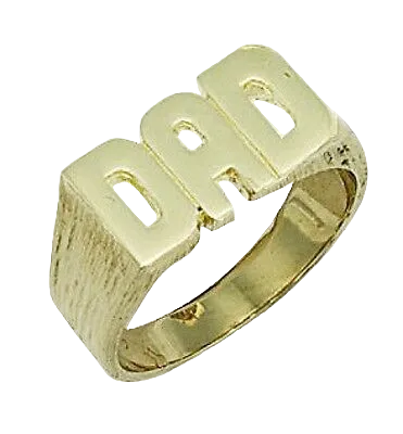9ct Yellow Gold DAD Ring Barked Sides Fully Hallmarked