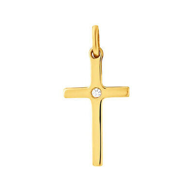 9ct gold diamond cross pendant by J R Jewellery with a single central diamond on polished gold