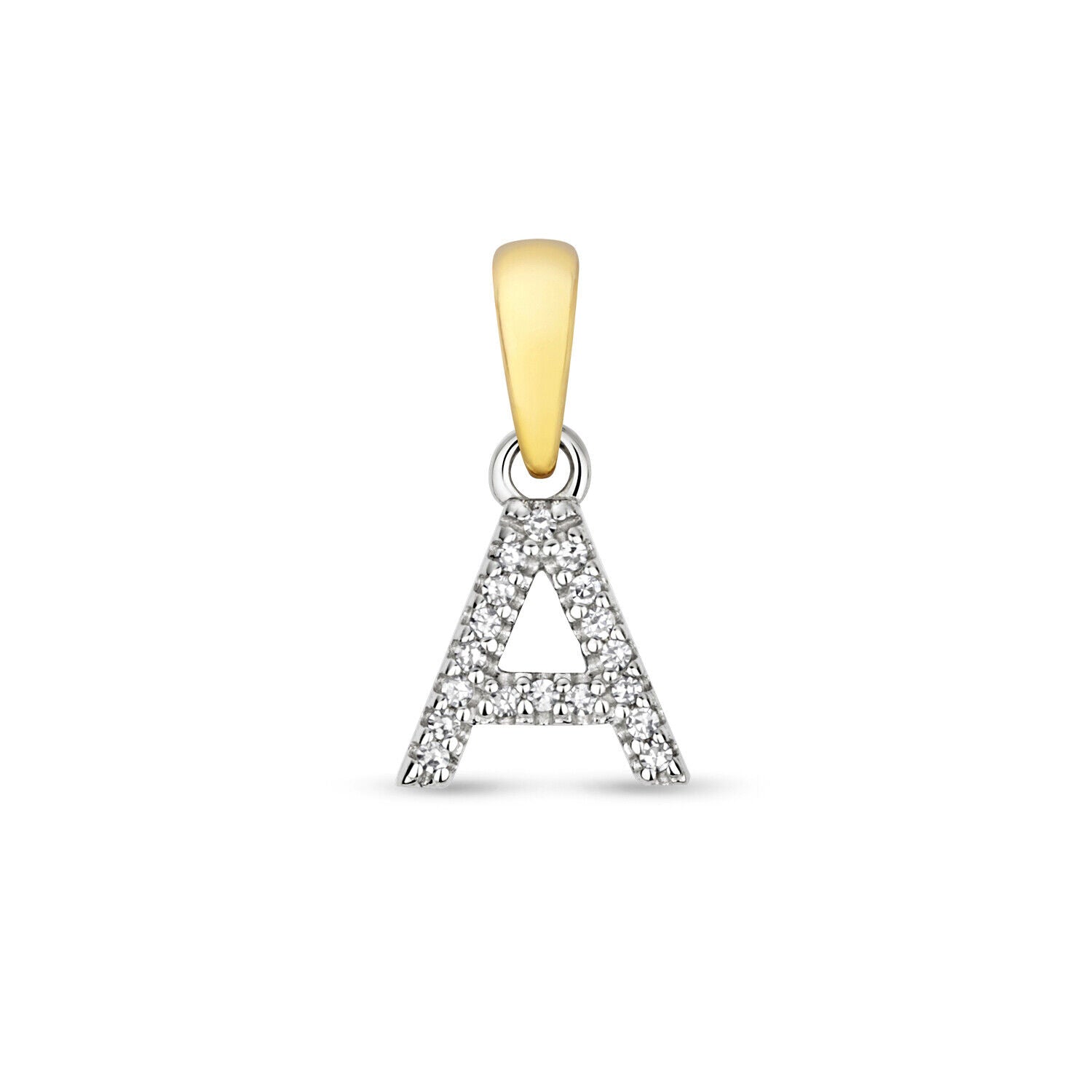 9ct gold diamond initial pendant letter A with sparkling diamonds and gold bail