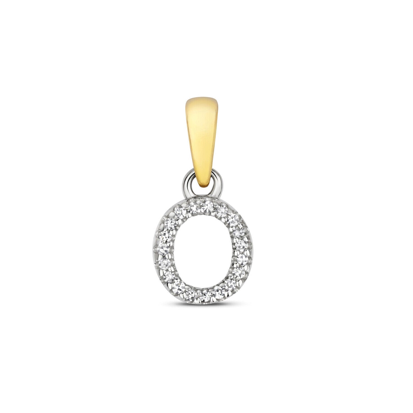 9ct gold diamond initial pendant shaped as the letter O with sparkling diamonds