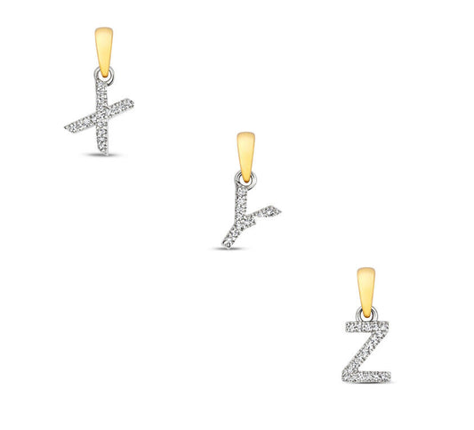 J R Jewellery 9ct gold diamond initial pendant set featuring letters T Y and Z with gold bails