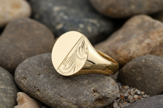 9ct Yellow Gold Oval Signet Ring Half Engraved Gents Hallmarked Heavy