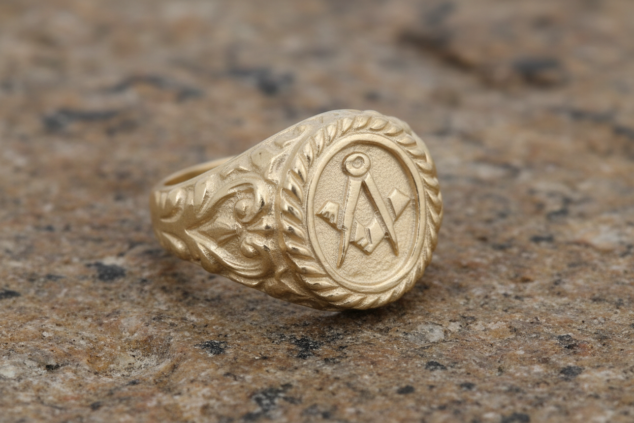 9ct Yellow Gold Masonic Ring Gents Oval Signet Hallmarked