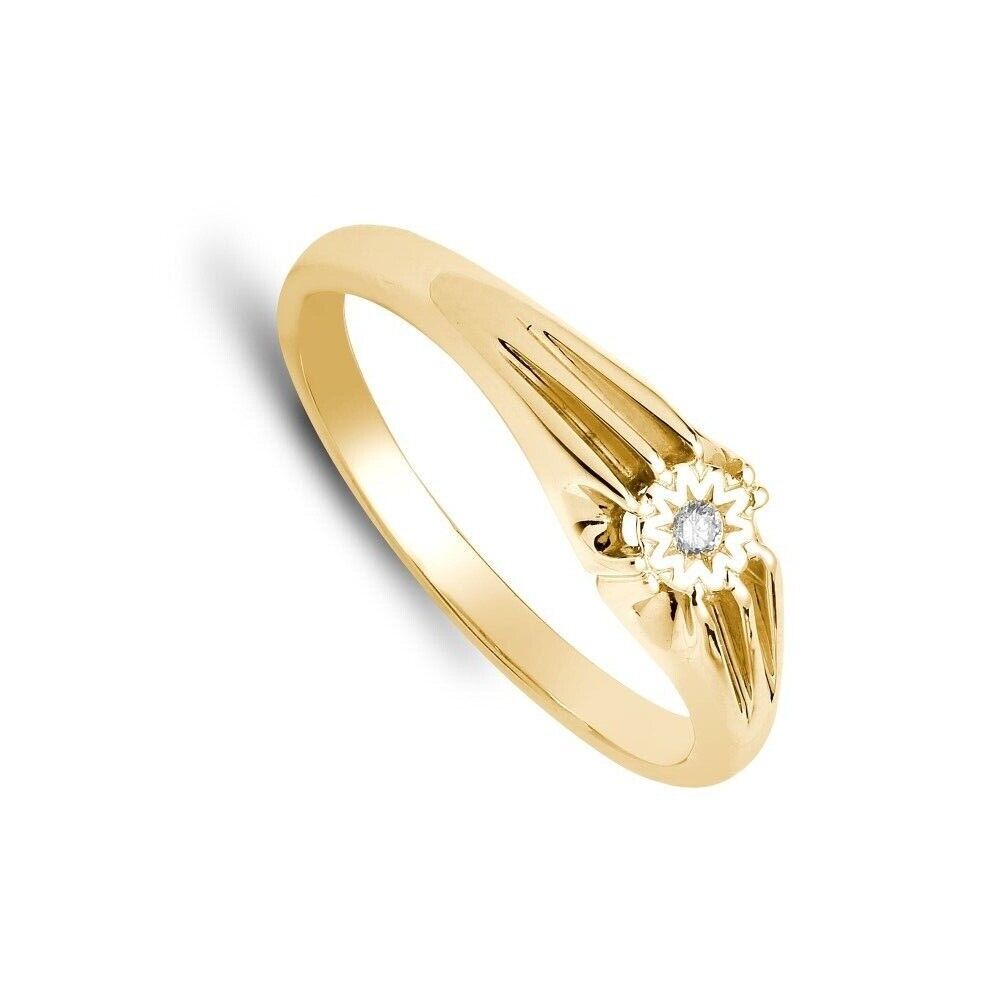 J R Jewellery 9ct gold men's diamond ring with a single diamond set in a detailed gold band