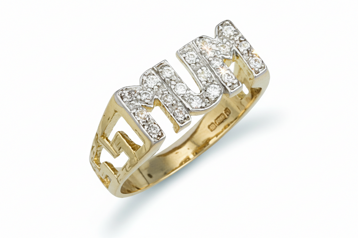 9ct Yellow Gold MUM Ring ID Sides Fully Hallmarked