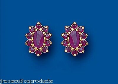 9ct gold ruby cluster stud earrings featuring a stunning floral design with vibrant ruby stones