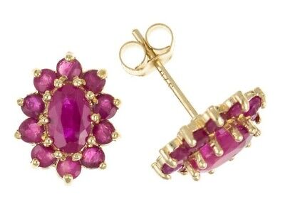 9ct gold ruby cluster stud earrings featuring an elegant design with vibrant ruby stones