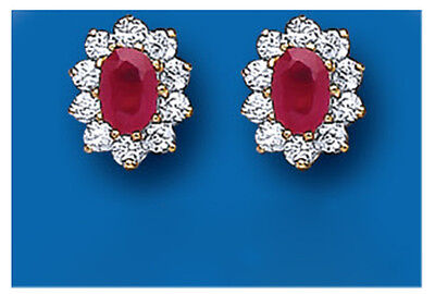 Elegant 9ct gold ruby stud earrings surrounded by sparkling diamonds for a luxurious look