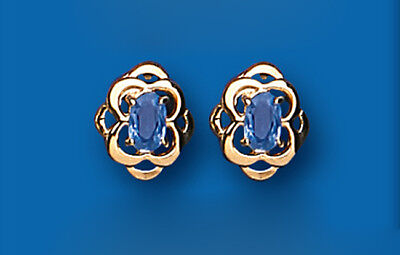 Elegant 9ct gold sapphire earrings with intricate design and a rich blue gem