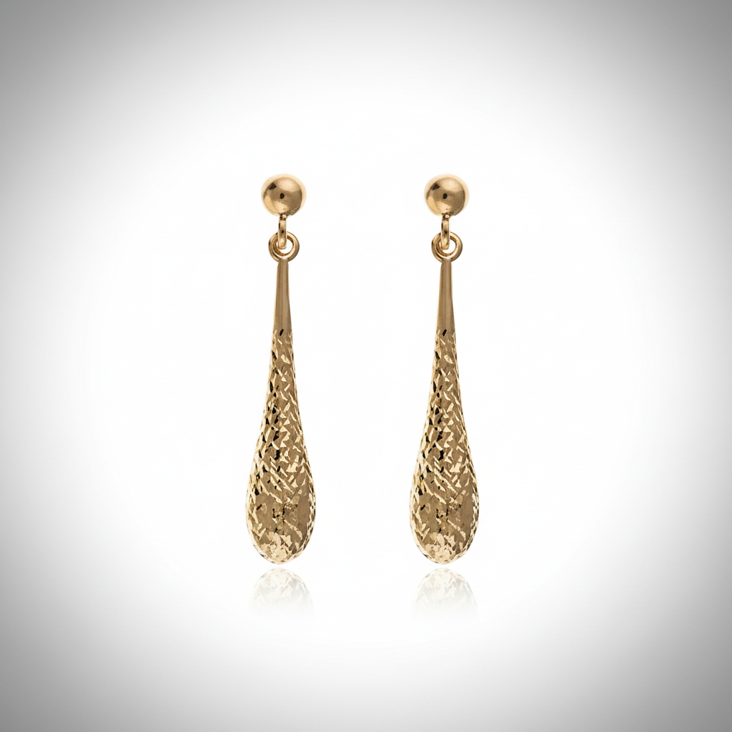 9ct Rose Gold Textured Bomber Drop Earrings with elegant drop design for a striking look