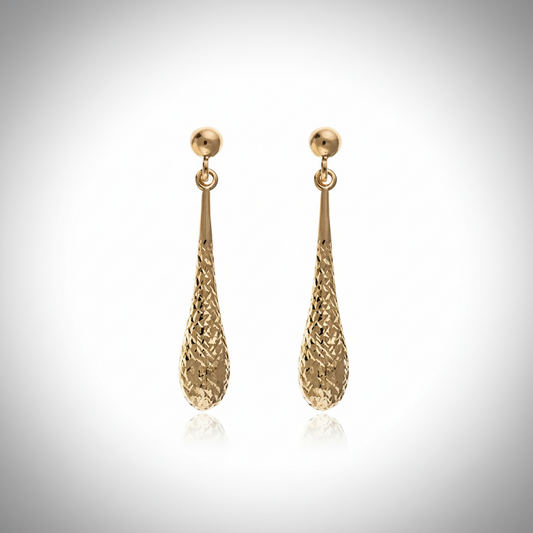 9ct Rose Gold Textured Bomber Drop Earrings with elegant drop design for a striking look
