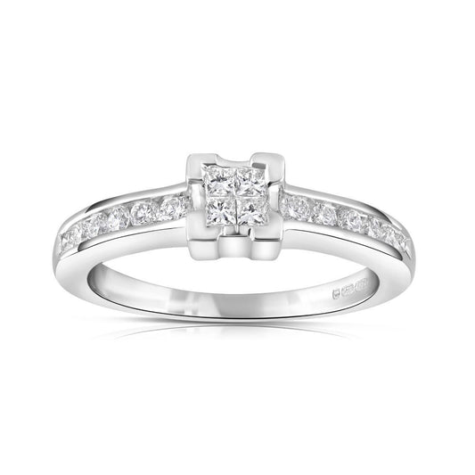 9ct White Gold 0.33ct Princess Cut Centre Diamond Engagement Ring with sparkling side stones