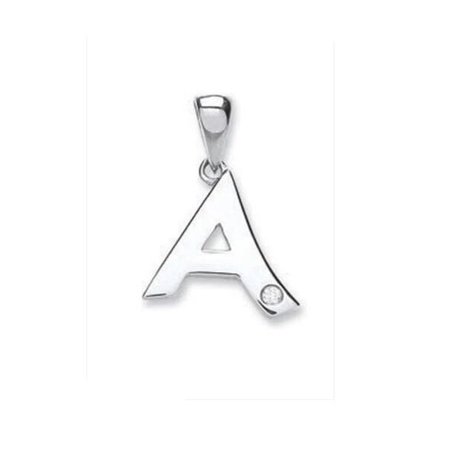 9ct white gold diamond initial pendant letter A from J R Jewellery with single diamond detail