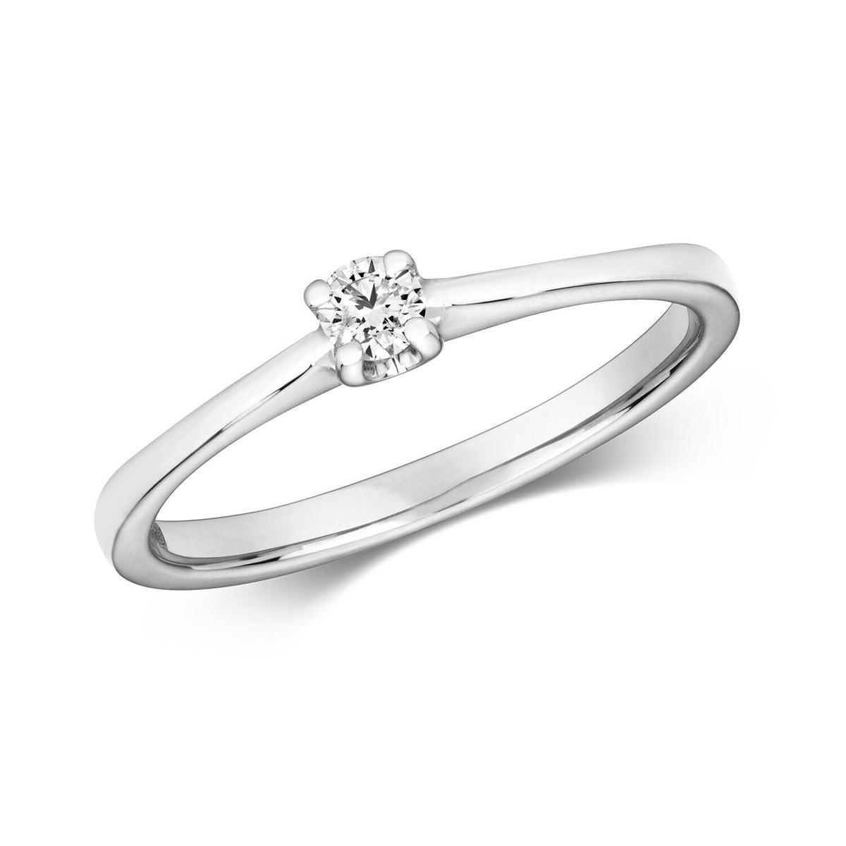 9ct White Gold Real Diamond Solitaire Ring featuring a brilliant cut diamond on a sleek band