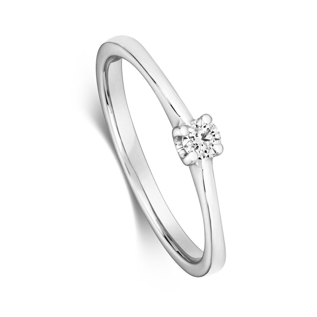 9ct White Gold Real Diamond Solitaire Ring with a Brilliant Cut Diamond in a Elegant Setting