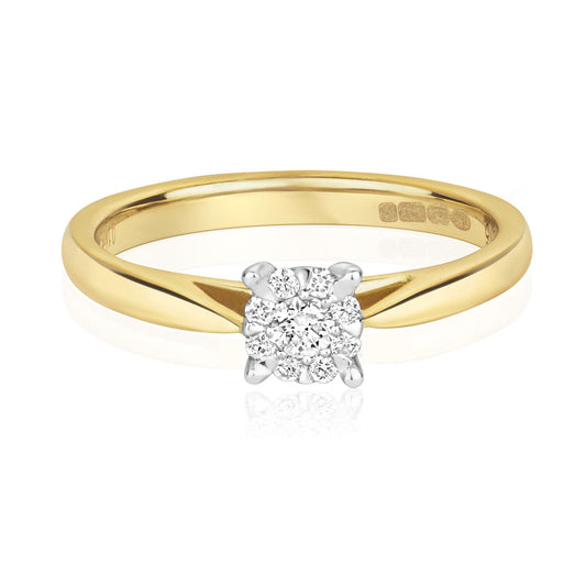 9ct Yellow Gold Diamond Solitaire Ring featuring a cluster of brilliant diamonds in a sleek setting