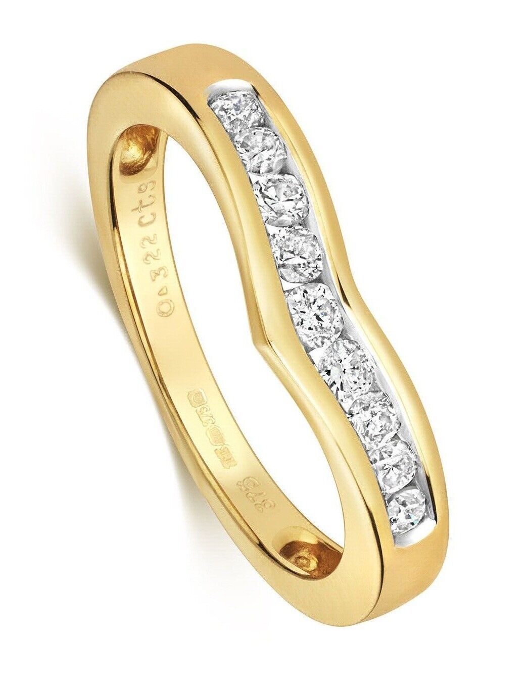 9ct yellow gold diamond wishbone ring with channel set sparkling diamonds by J R Jewellery