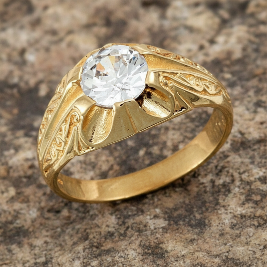 9ct Yellow Gold Men's Solitaire Ring Gypsy Style Setting Hallmarked