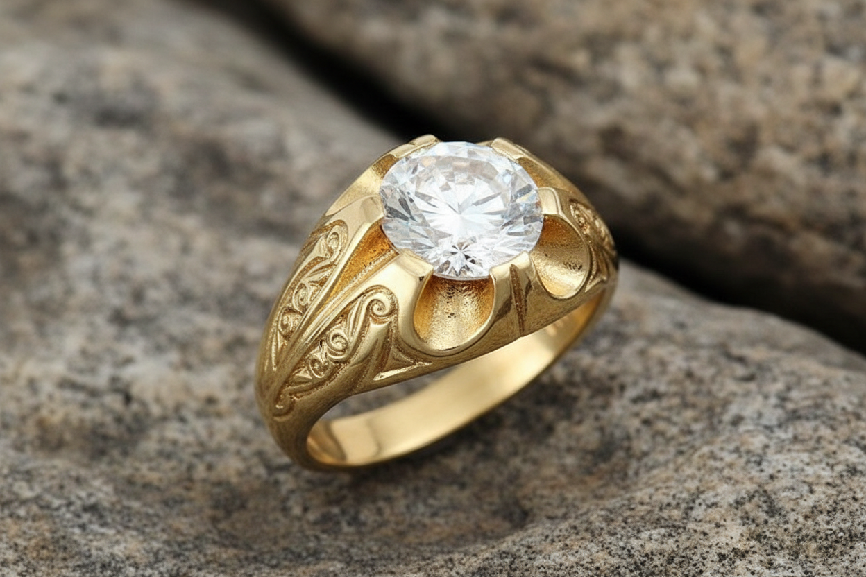 9ct Yellow Gold Men's Solitaire Ring