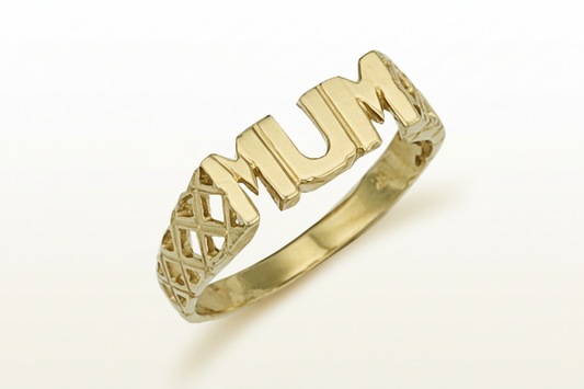 9ct Yellow Gold MUM Ring Basket Sides Fully Hallmarked