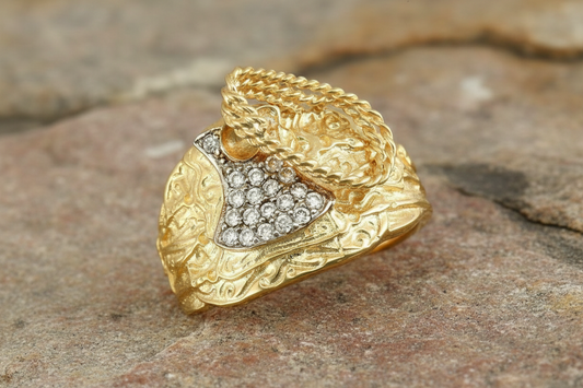 9ct Yellow Gold Cubic Zirconia Saddle Ring Hallmarked