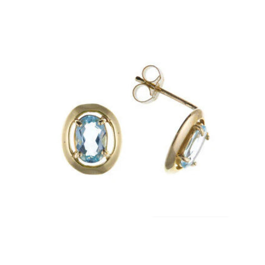 9ct Gold Blue Topaz Earrings Yellow Gold Solitaire November Birthstone Hallmark