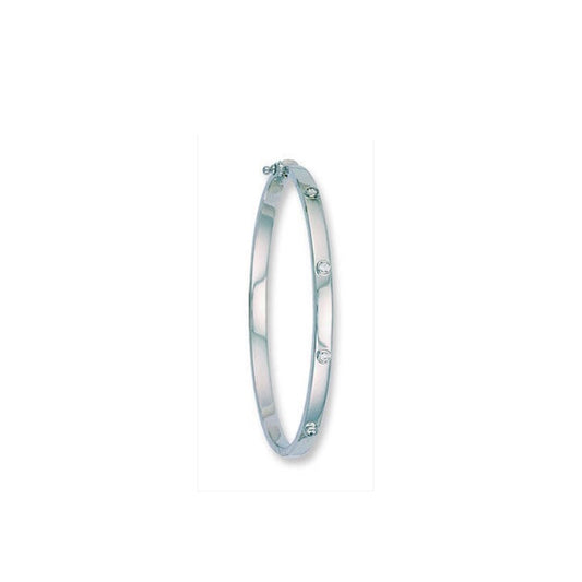 9ct White Gold Ladies Bangle Oval Hinged Fully Hallmarked