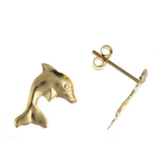 Yellow Gold Dolphin Stud Earrings 9 Carat Studs British Made