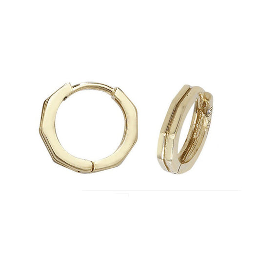 9ct Yellow Gold Huggie Hinged Hoop Small Earrings 10mm British made Hallmarked