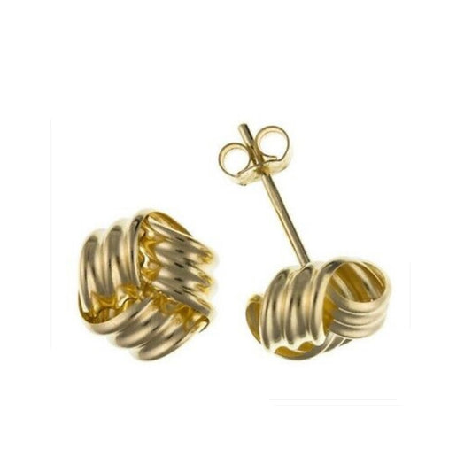 Yellow Gold Knot Stud Earrings Solid 9 Carat Studs 9mm British Made
