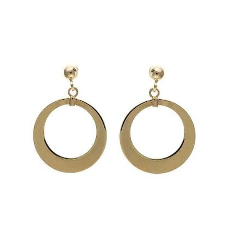 9ct Open Circle Drop Earrings Yellow Gold Drops Dangly Hallmarked