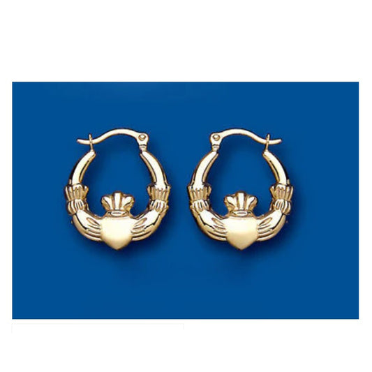 Claddagh Hoop Earrings Yellow Gold Creole Hallmarked