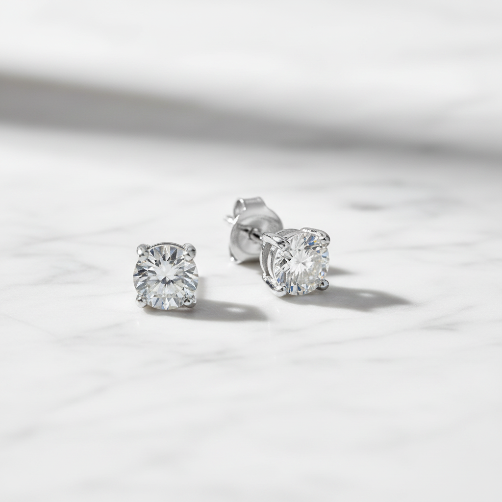 Moissanite Solitaire Stud Earrings 4.5mm Sterling Silver 925 Hallmark