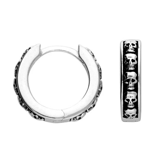 Men's Oxidised Skull Huggie Earring Single Earring 925 Hallmark