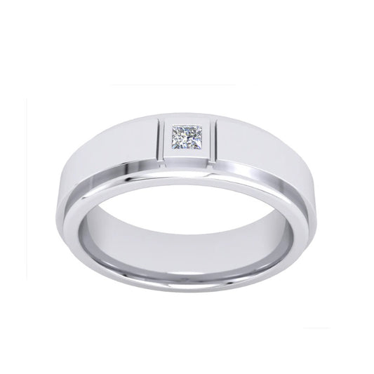 Gents Single Stone Wedding Band Ring Platinum Plated Solid Sterling Silver 925