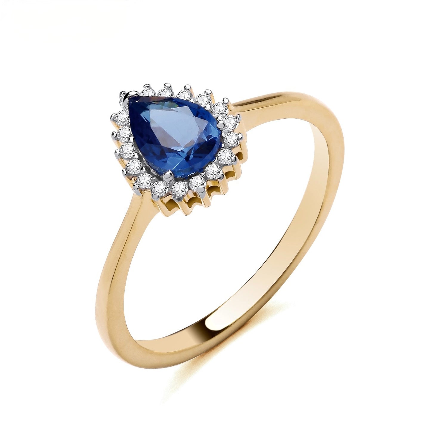 18ct Gold Sapphire Pear Ring on Solid Sterling Silver 925 Hallmark Sizes K-S