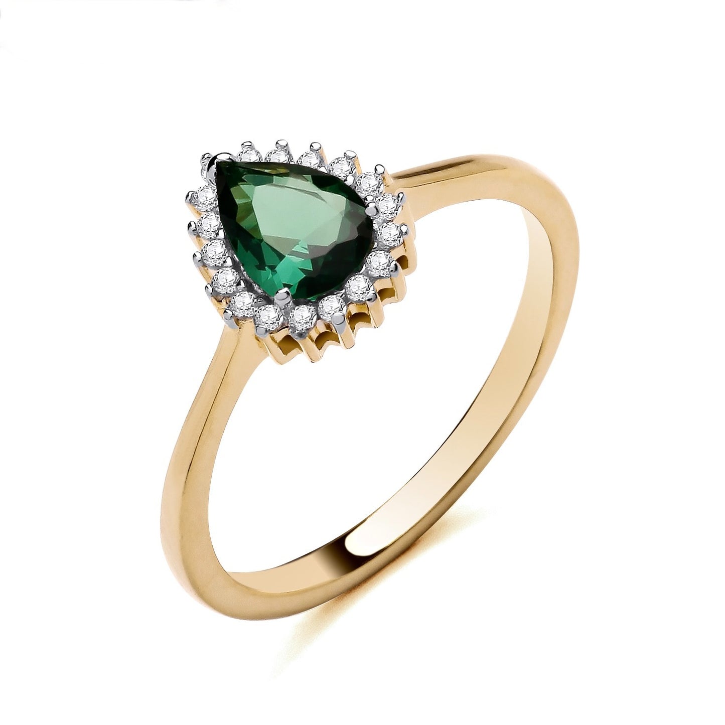 18ct Gold Emerald Pear Ring on Solid Sterling Silver 925 Hallmark Sizes K-S