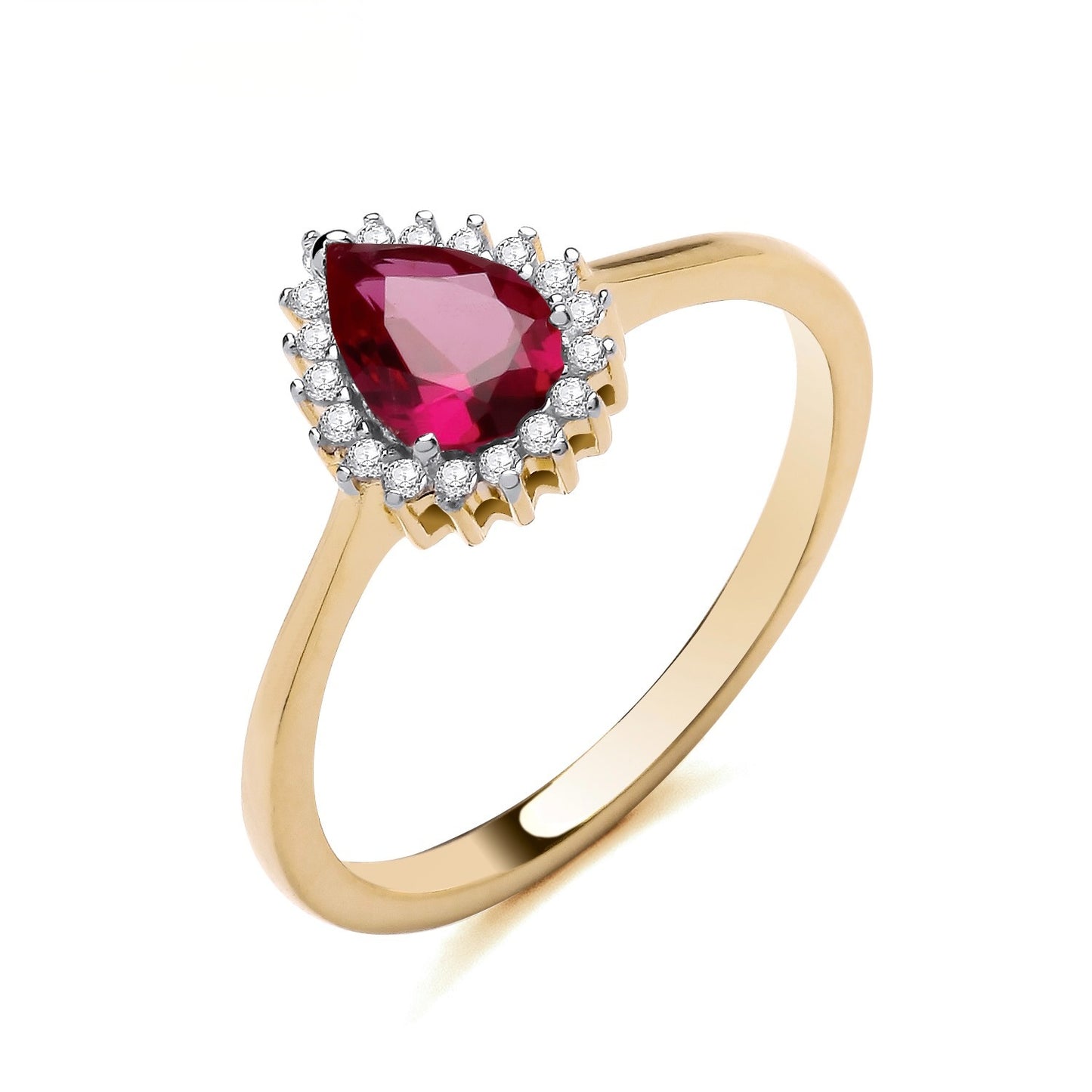 18ct Gold Ruby Pear Ring on Solid Sterling Silver 925 Hallmark Sizes K-S