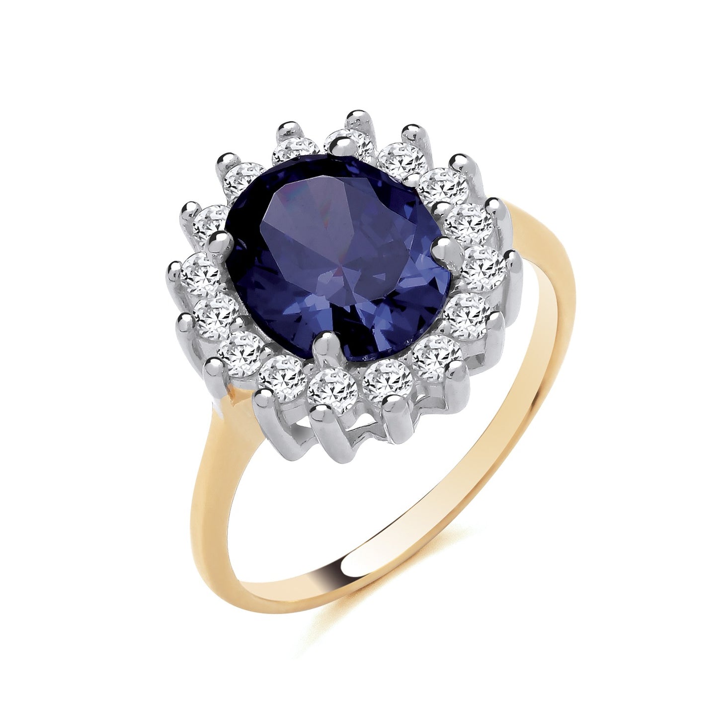 18ct Gold Sapphire Cluster Ring on Solid Sterling Silver 925 Hallmark Sizes J-V