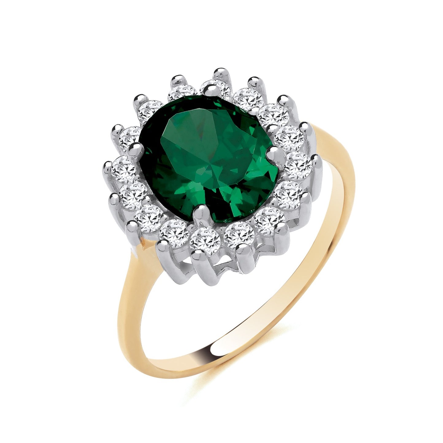 18ct Gold Emerald Cluster Ring on Solid Sterling Silver 925 Hallmark Sizes J-V