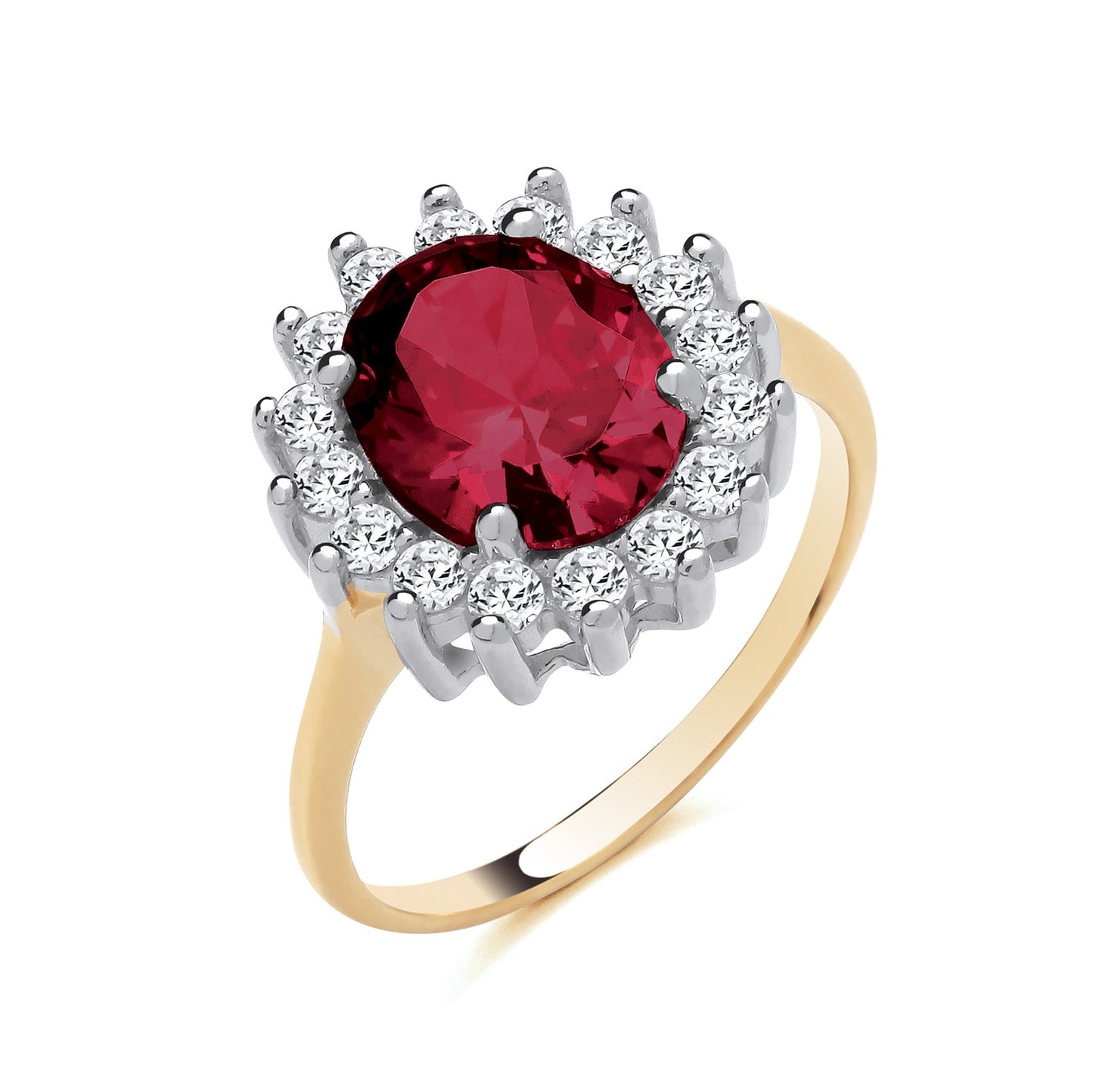 18ct Gold Ruby Cluster Ring on Solid Sterling Silver 925 Hallmark Sizes J-V